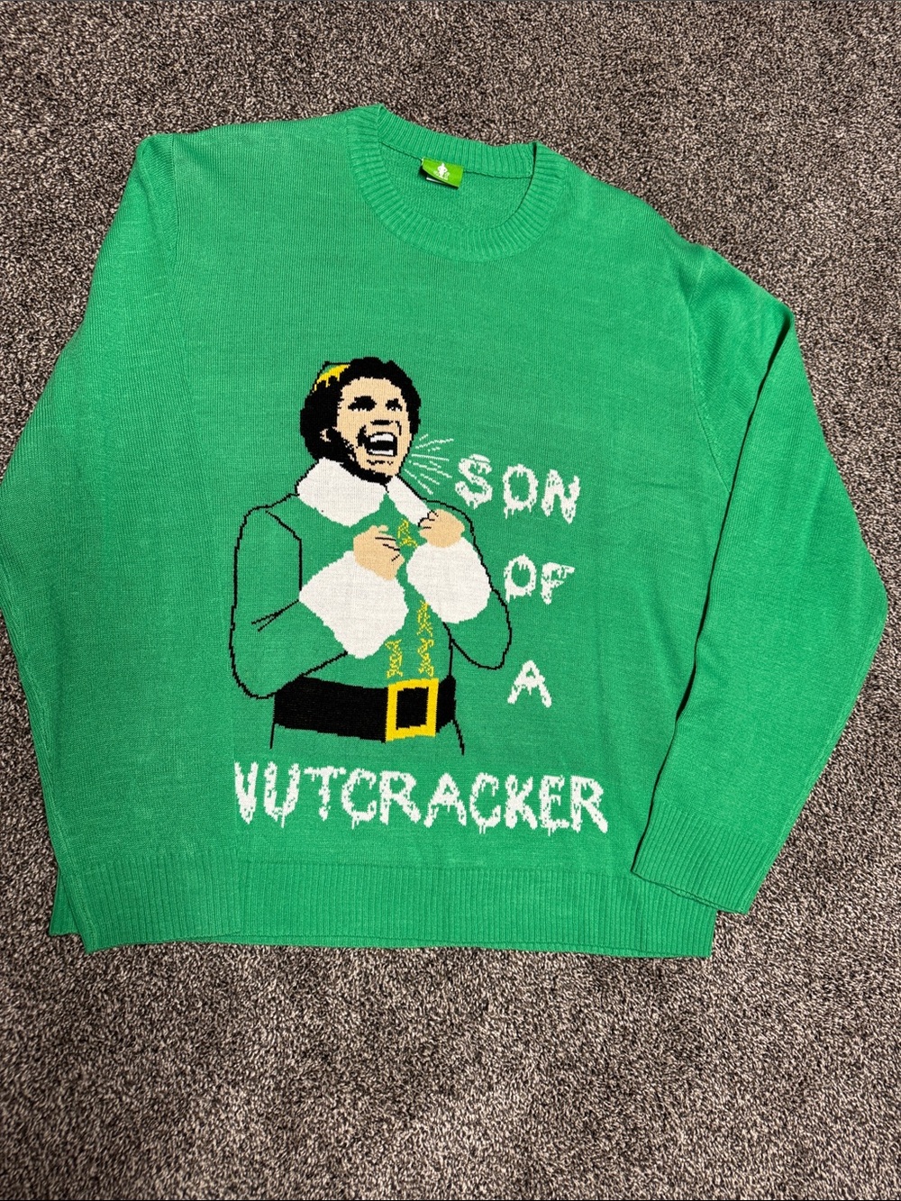 ELF Bright Green Graphic 'Son of a Nutcracker' Crewneck Sweater, size 2X, nwot
